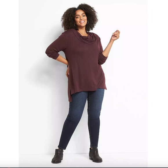 Lane Bryant Knit Cowl Neck Sweater -Merlot Color- Size 34/36 - Picture 3 of 9